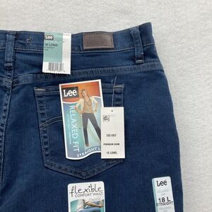 Lee Jeans Womens 18 Long Blue Premium Dark Relaxed Fit Straight Leg Stretch NWT